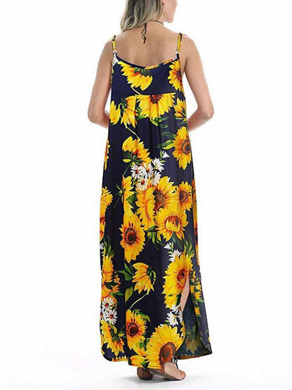 Loose Printed Condole Belt Midi Dress