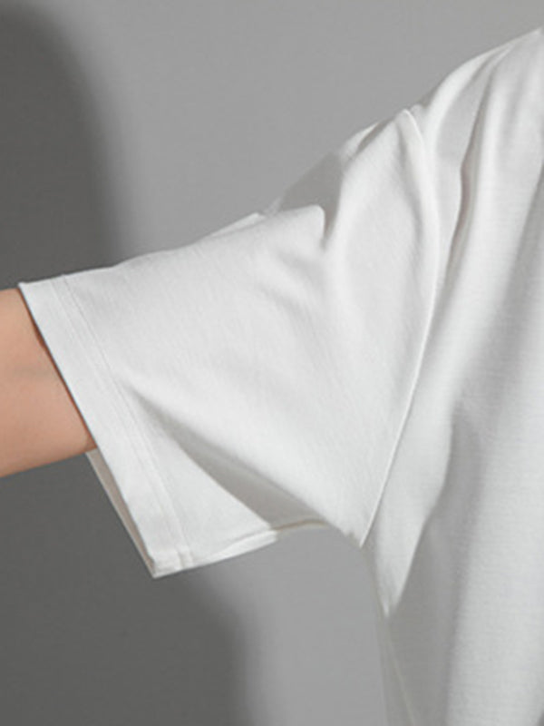 Fashion Asymmetric Irregular Clipping Split-Side Round-Neck T-Shirt