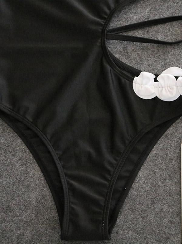 Lace Asymmetric Bandeau One-Piece Swimwear