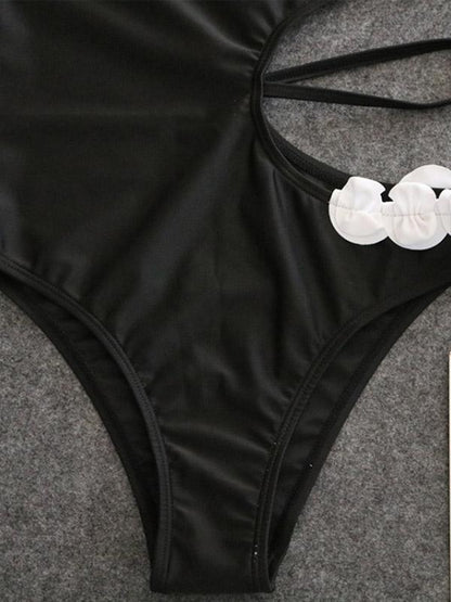 Lace Asymmetric Bandeau One-Piece Swimwear