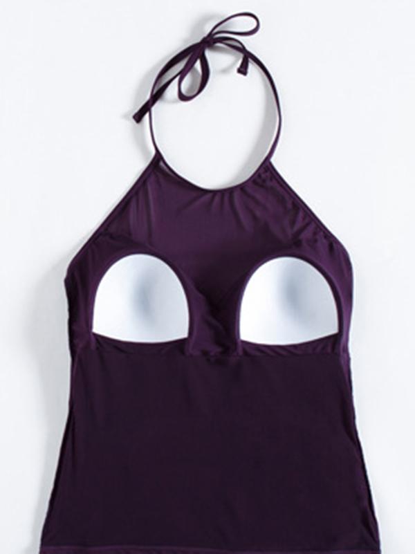Halter-neck Plain Tankinis Swimwear