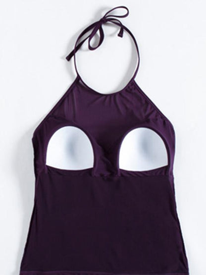 Halter-neck Plain Tankinis Swimwear