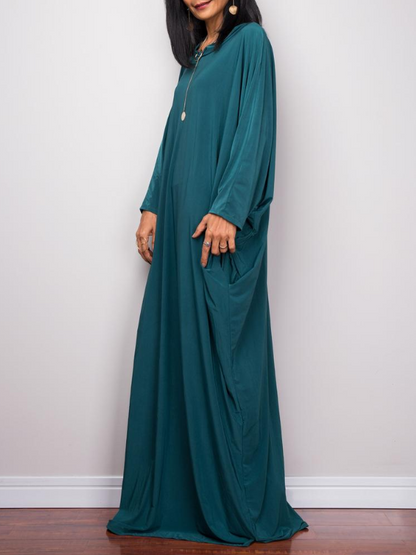 Casual Loose Round-Neck Long Sleeves Maxi Dress