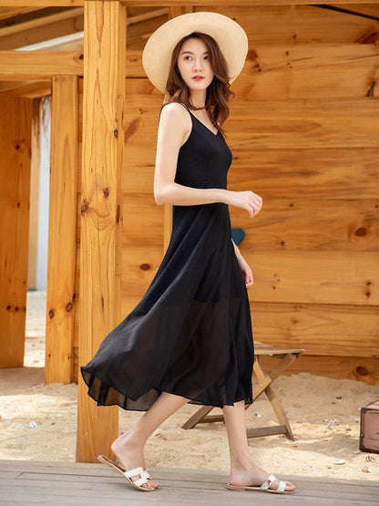V-neck Sleeveless Beach Midi Dress
