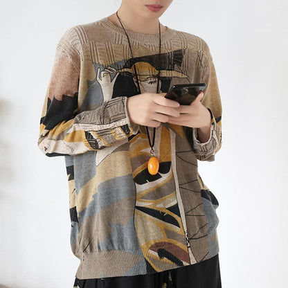 Buykud Casual Cartoon Character Printed Loose Sweater