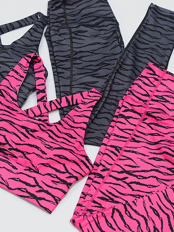 Zebra-Stripe Printed Haltrneck Yoga&Gym Suits