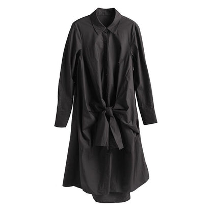 Buykud Turn-down Collar Lacing Bowknot Casual Shirt