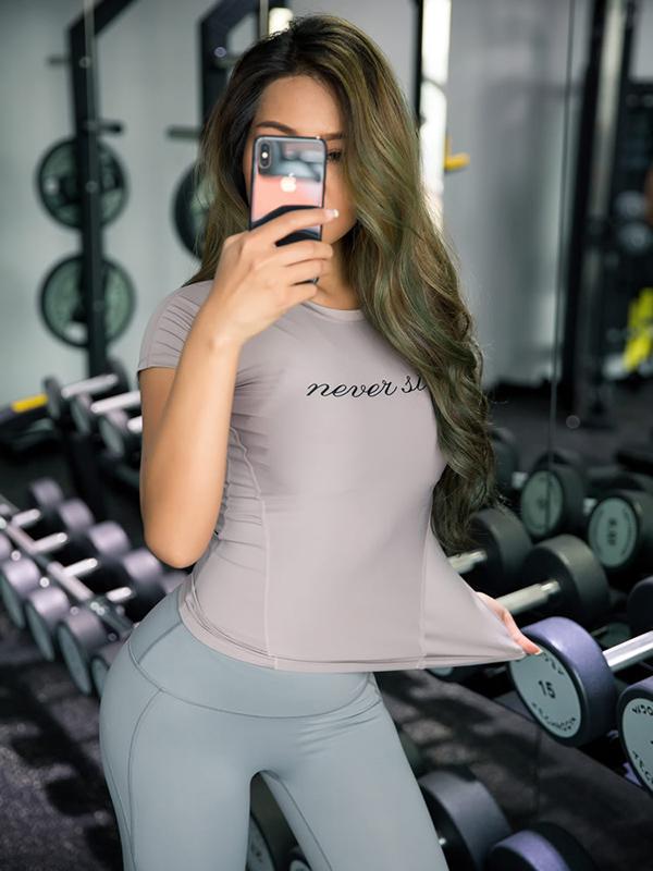 Letter Print Short Sleeves Yoga Tops