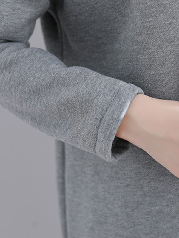 Simple Solid Color With Pocket High-Neck Long Sleeves Sweatshirt Dress
