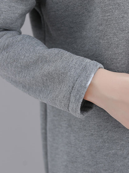 Simple Solid Color With Pocket High-Neck Long Sleeves Sweatshirt Dress
