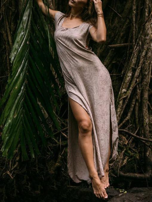 Rubber Band Split-joint Sleeveless Maxi Dress