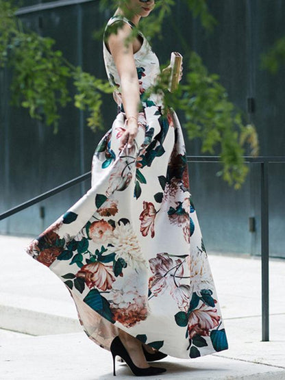 Floral Deep V neck Maxi Dress