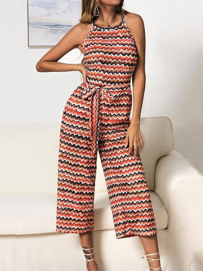 Striped Printed Sleeveless Jumpsuits
