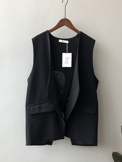 Urban Solid Color Split-Joint With Pocket Split-Back V-Neck Sleeveless Vest Outwear