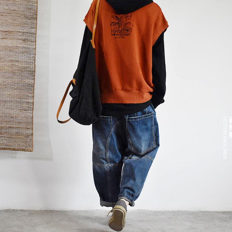 Buykud O-Neck Embroidered Plant Pullover Casual Waistcoat