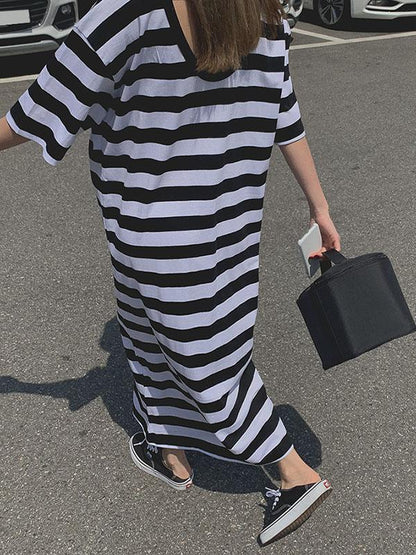 Loose Comfortable Simple Striped Long Dress