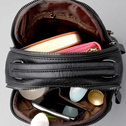 Women Faux Leather Shoulder Bag Solid Color Multi-function Backpack