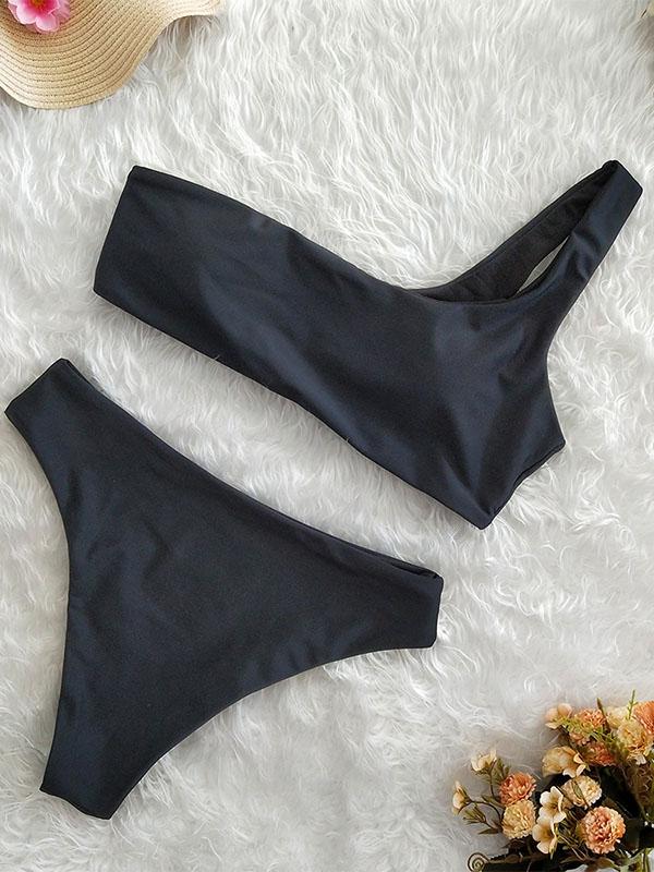 Single Shoulder High Waist Bikinis Swimwear