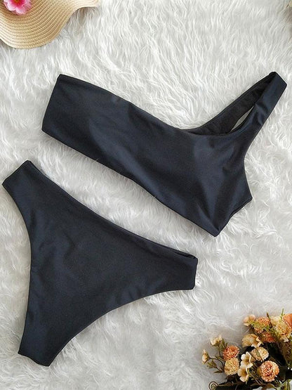 Single Shoulder High Waist Bikinis Swimwear