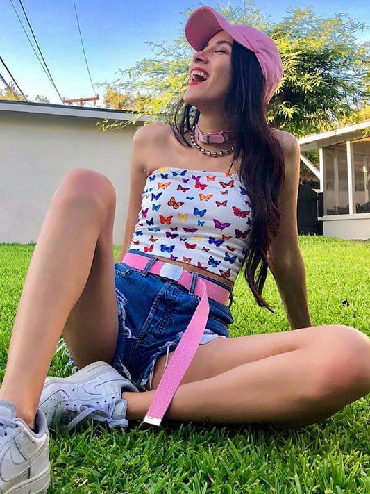 Butterfly Printed Off Shouler Tees