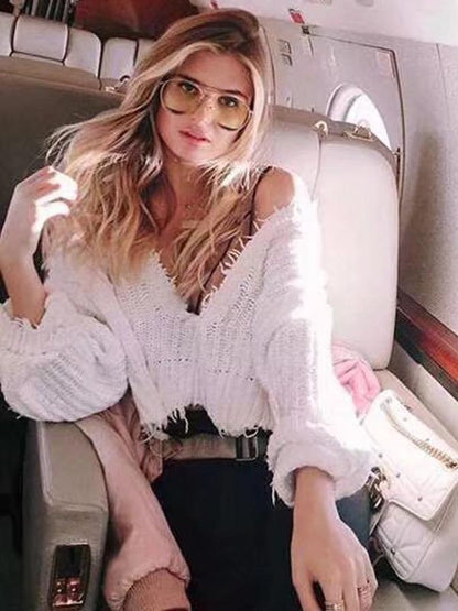 Fashion V-neck Backless Knitting Sweater Tops