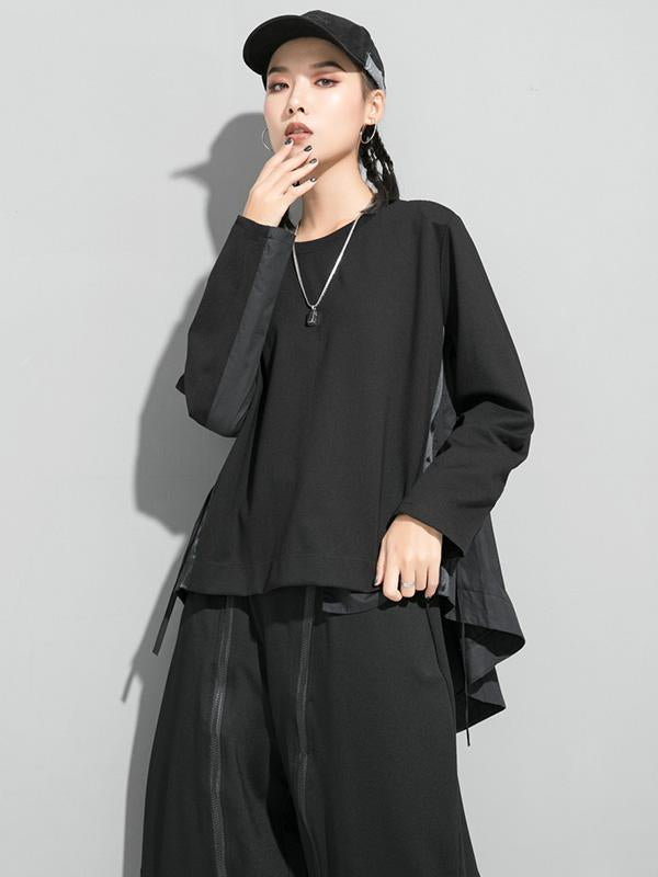 Simple Irregularity Round-Neck T-Shirts Tops