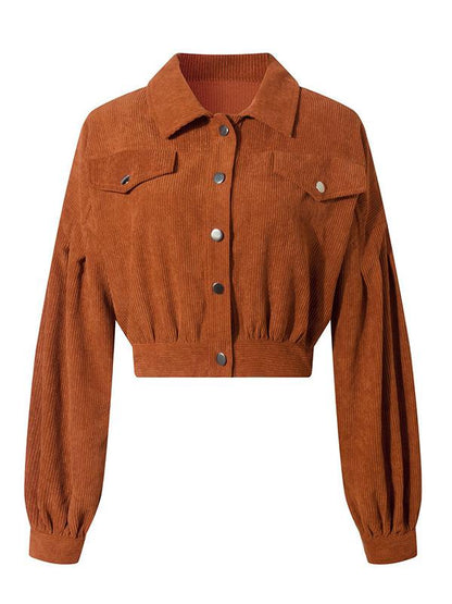 Solid Lapel Corduroy Button Sports Jacket