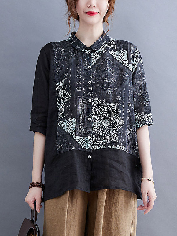 Original Asymmetric Split-Joint Short Sleeves Lapel Blouse Tops