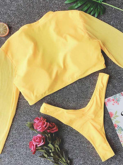 Tulle Long Sleeves Bikinis Swimwear