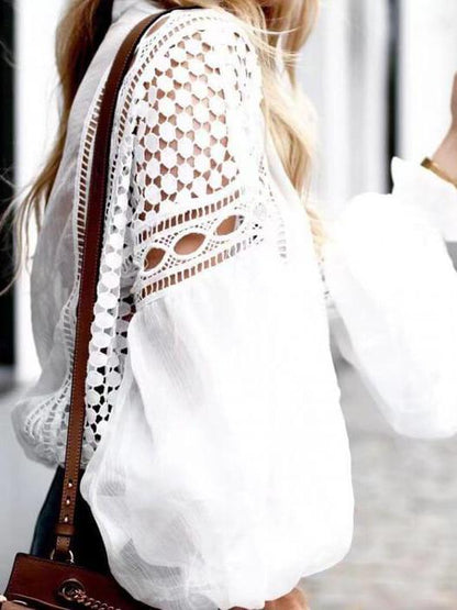 Lace Hollow Puff Sleeves Blouses&Shirts Top