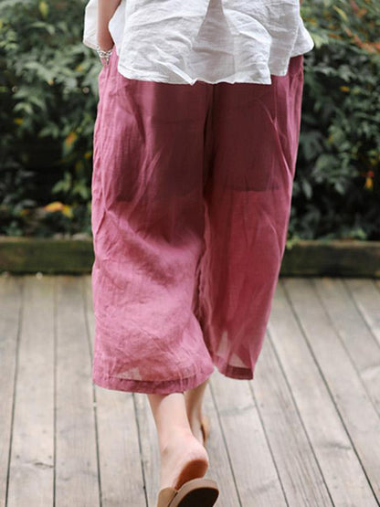 Casual Retro Frog Wide Leg Cropped Trousers