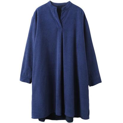 Buykud Casual Stand Collar Plus Velvet Warm Dress