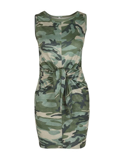 Camouflage Sports Sleeveless Waisted Mini Dress