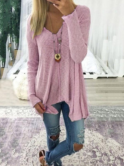 Loose Solid Color Long Sleeves Sweater Tops