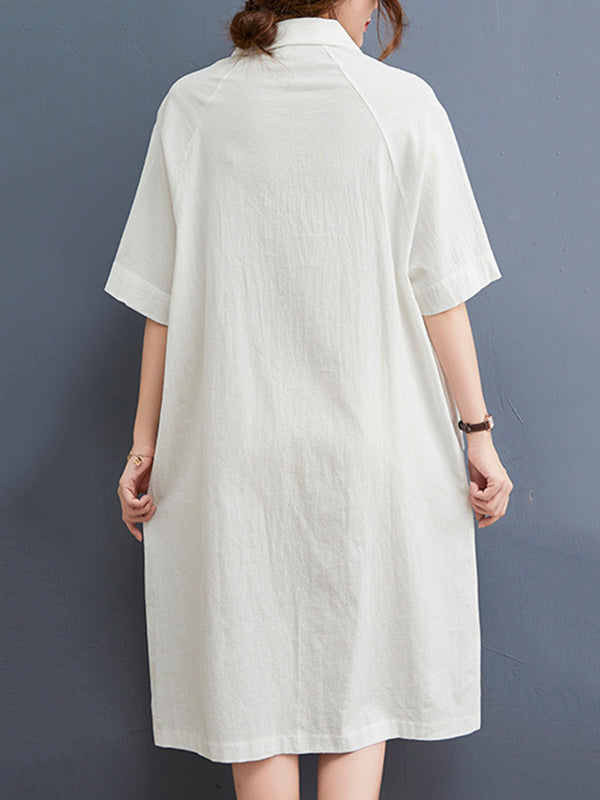 Original Solid Color With Pocket Lapel Shirt Dress