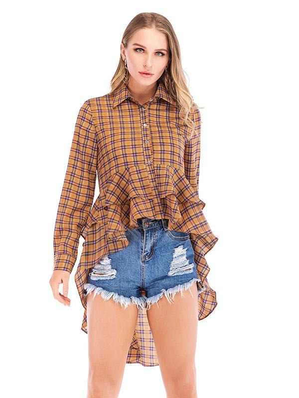 Vintage Plaid Mermaid Cropped Blouses&Shirts Tops