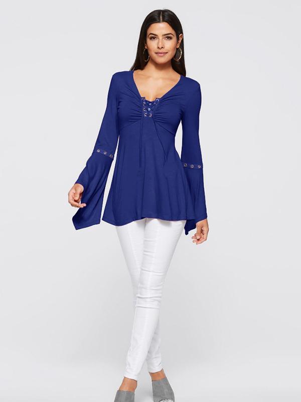 Vintage Flared Sleeves Bandage Blouses&Shirts Tops