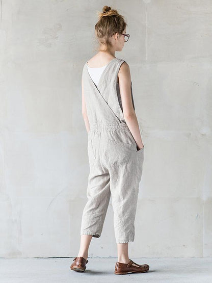 Simple Gray Sleeveless Round-neck Jumpsuits