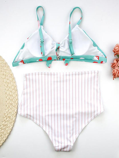 High Waisted Knotted Hollow Bikini Swimsuit