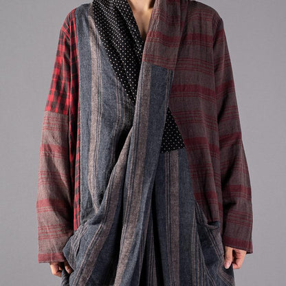 Buykud Stripe Plaid Dot Split Hem Retro Dress
