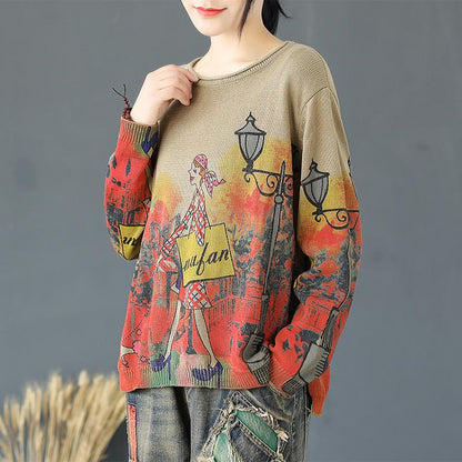 Buykud Simple Natural Comfortable Print Knitted Shirt
