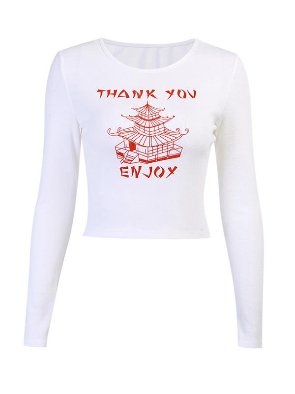 Casual Wrap Printed Long Sleeves Tees