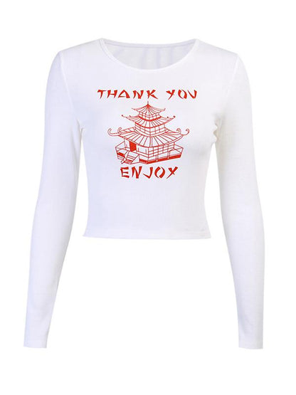Casual Wrap Printed Long Sleeves Tees