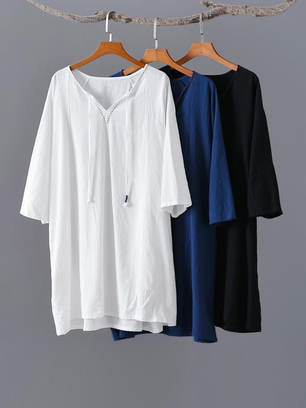 Simple Solid V-Neck T-Shirts Tops