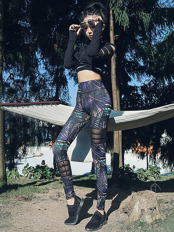 Wrap Leaves Printed Yoga Bottoms