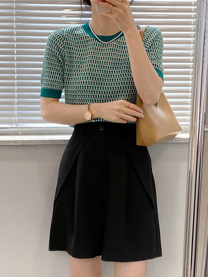 Original Solid Color High-Waisted Wide-Leg Column Shorts