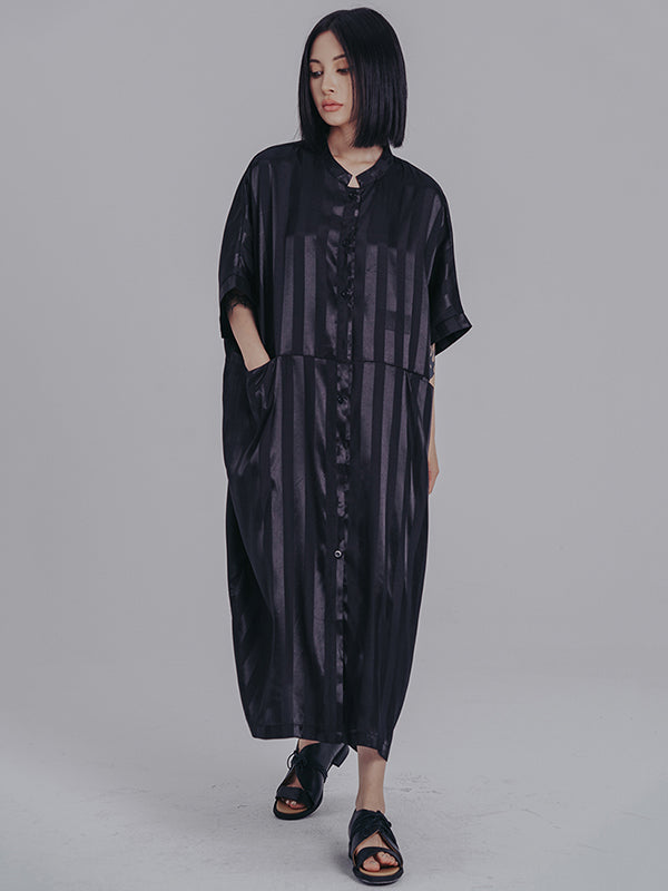 Urban Loose Stand Collar Split-Joint Midi Dress