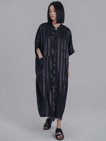 Urban Loose Stand Collar Split-Joint Midi Dress