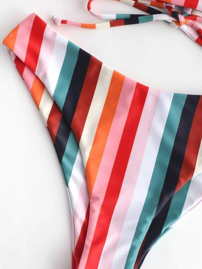 Bandeau Striped Bikini Swimsuit