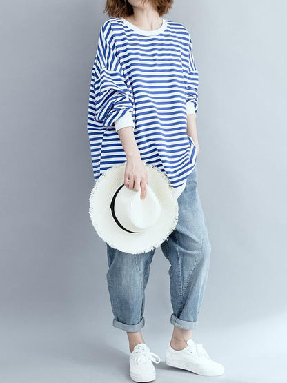Loose Stripes Plus Size Printed Hoodies Top